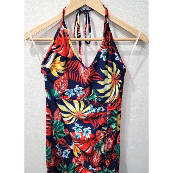 Shein Tropical Floral Maxi Halter Dress with Adjustable Tie & Side Slit Size S - Picture 2 of 12